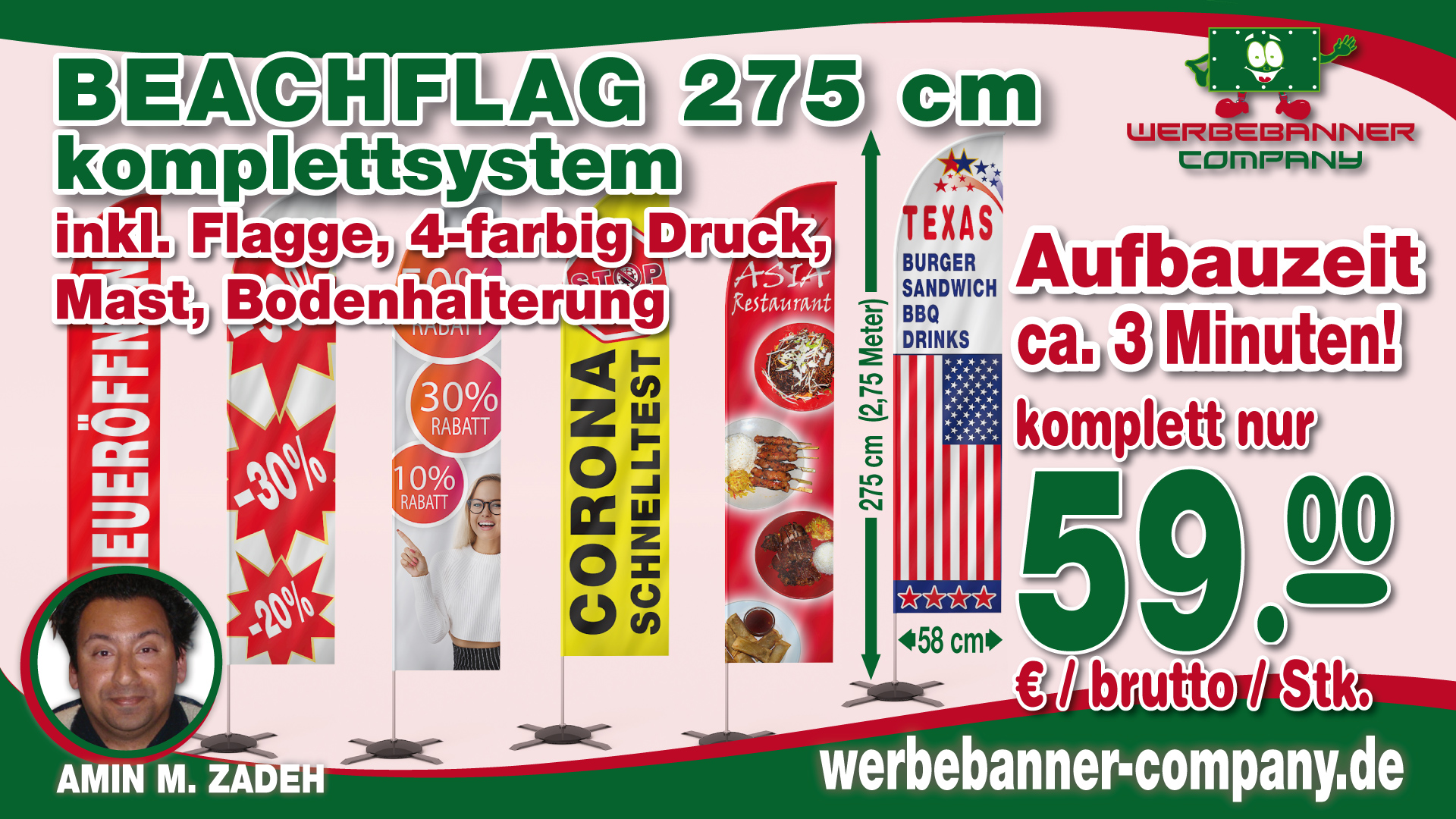 Beachflag 275 cm komplettsystem