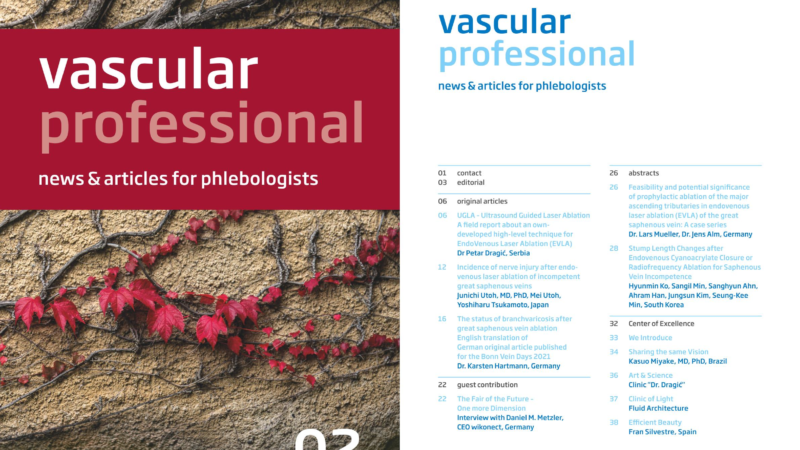 Specialist magazine vascular professional Vol.II presents field reports from high professionals on modern vein therapy