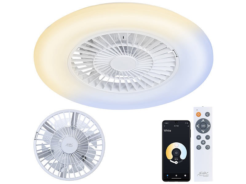 Sichler Haushaltsgeräte 2in1-WLAN-Deckenleuchte & Ventilator VT-960.led