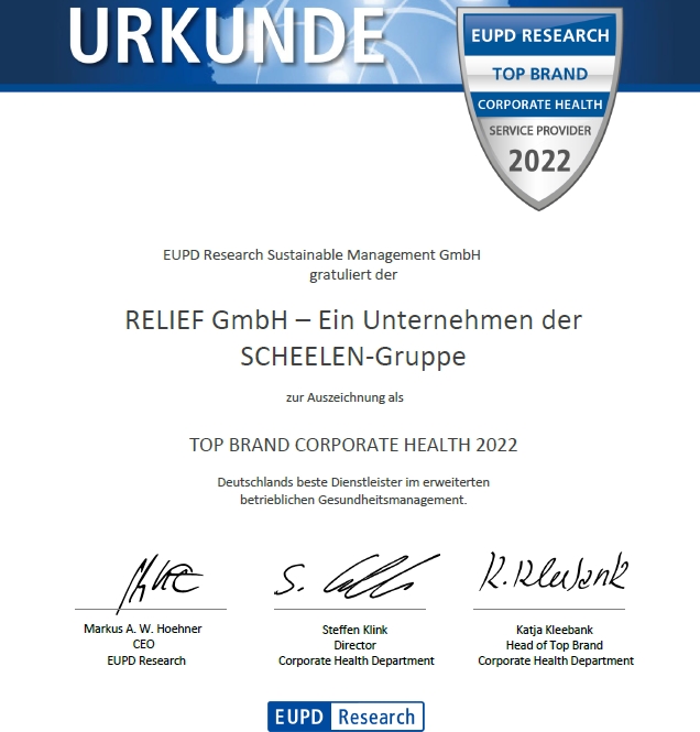 Stressmanagement: RELIEF als „Top Brand Corporate Health“