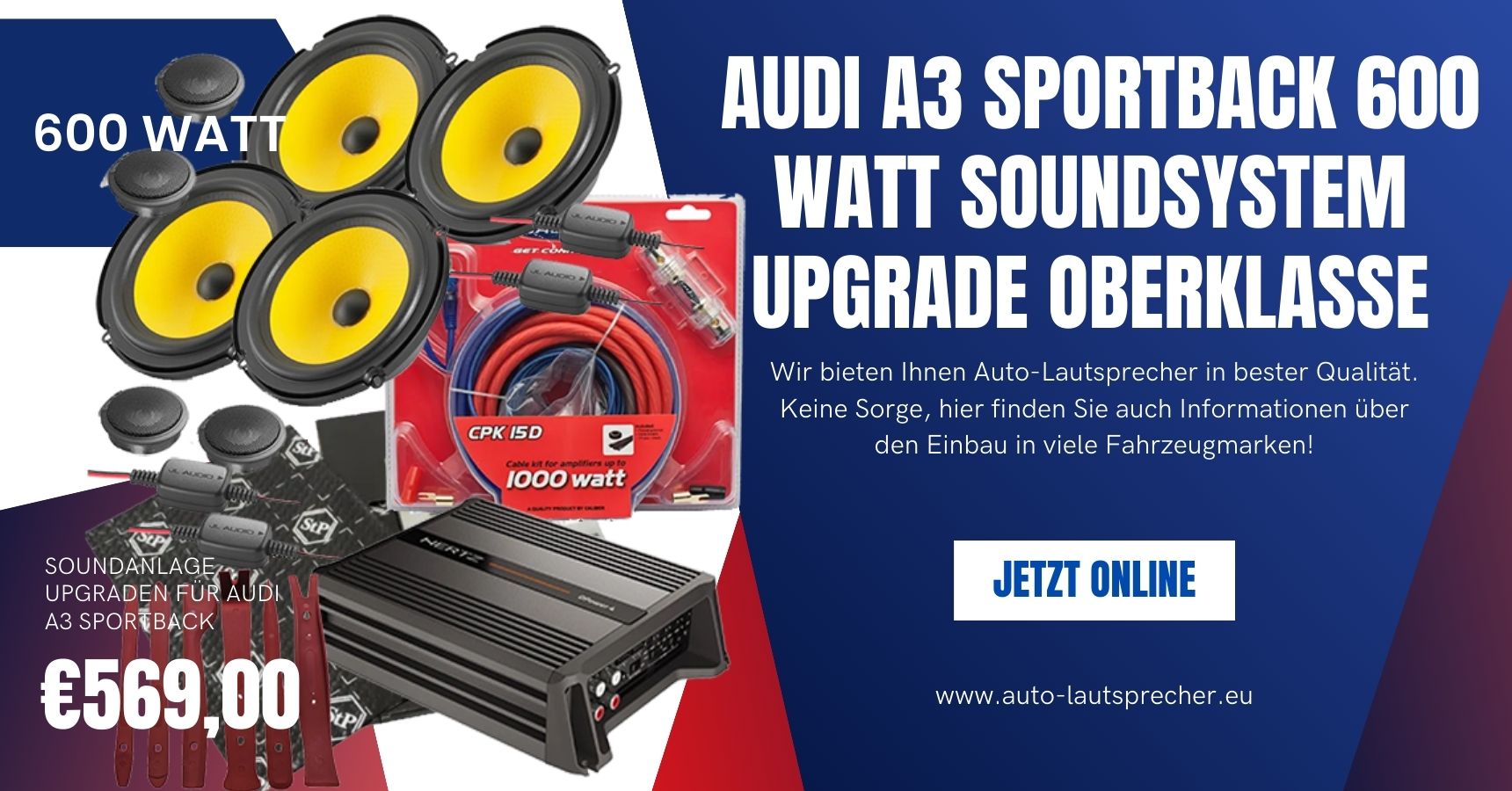 Audi A3 Sportback 600 Watt Soundsystem Upgrade Oberklasse