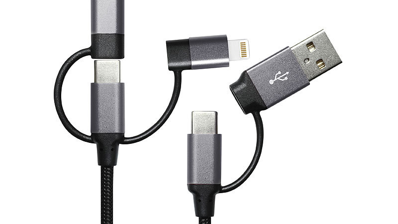 Callstel 6in1-Schnelllade- & Datenkabel USB-A/C zu USB-C/MicroUSB