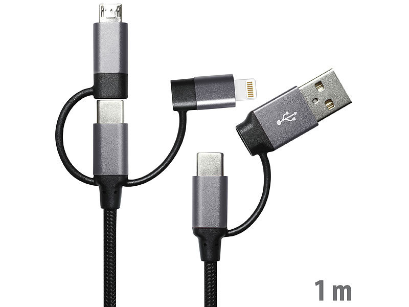 Callstel 6in1-Schnelllade- & Datenkabel USB-A/C zu USB-C/MicroUSB