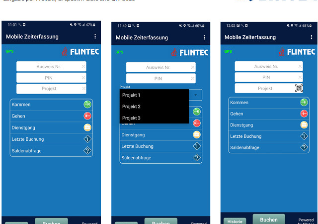 Flintec Projektzeiterfassung per App mit Suchfunktionen