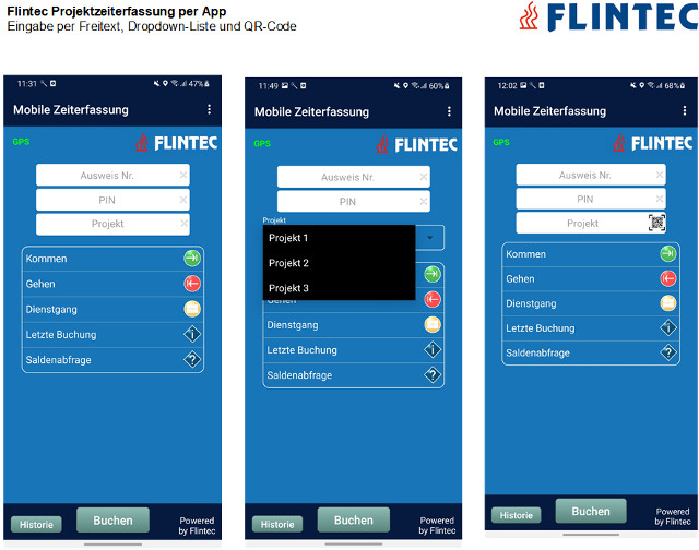 Flintec Projektzeiterfassung per App mit Suchfunktionen