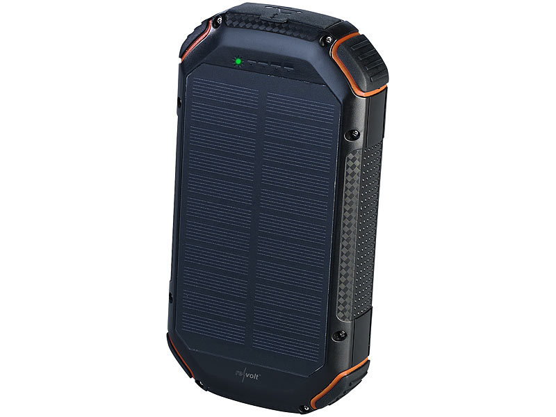 revolt Solar-Powerbank PB-240.qi Watt, SOS-Licht, IP54