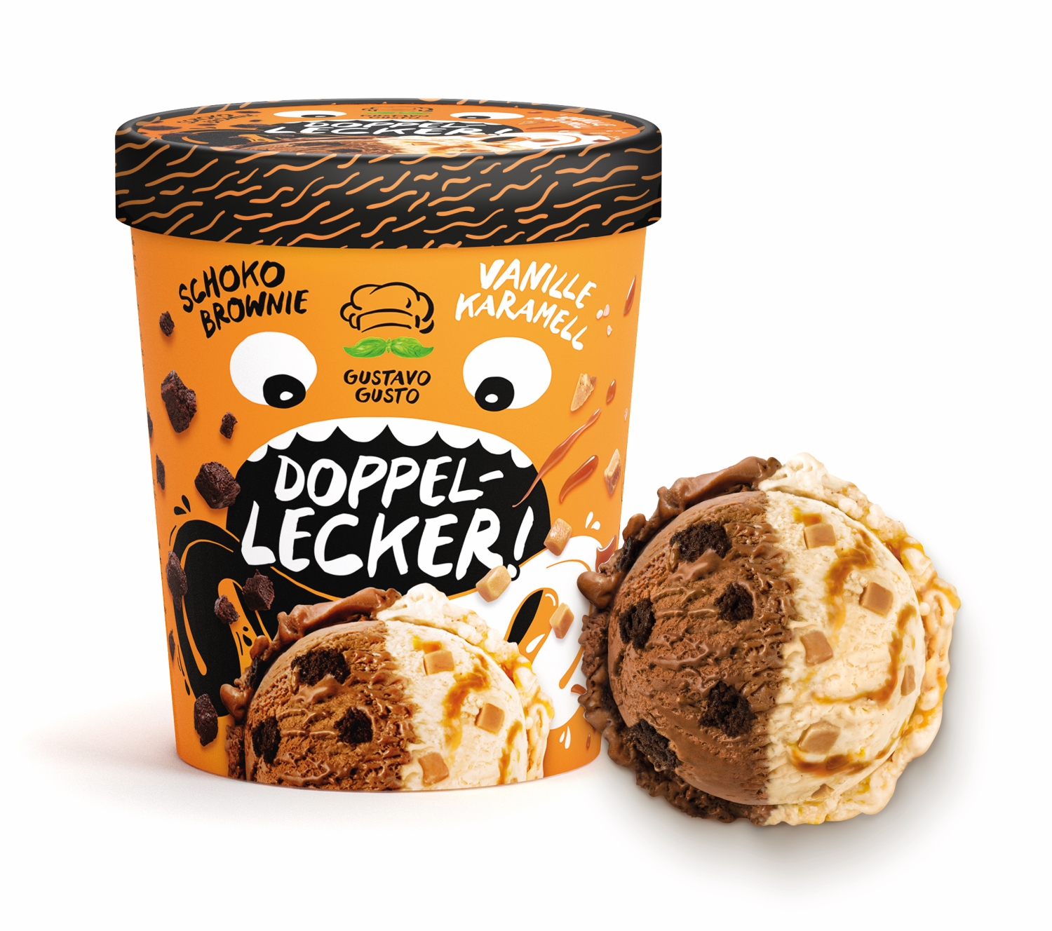 Gustavo Gusto-Eis: Schoko Brownie und Vanille Karamell