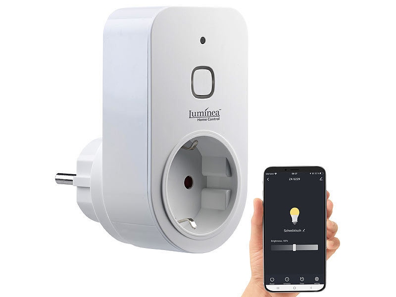 Luminea Home Control Smarte WLAN-Dimmer-Steckdose mit Phasenabschnittsdimmer