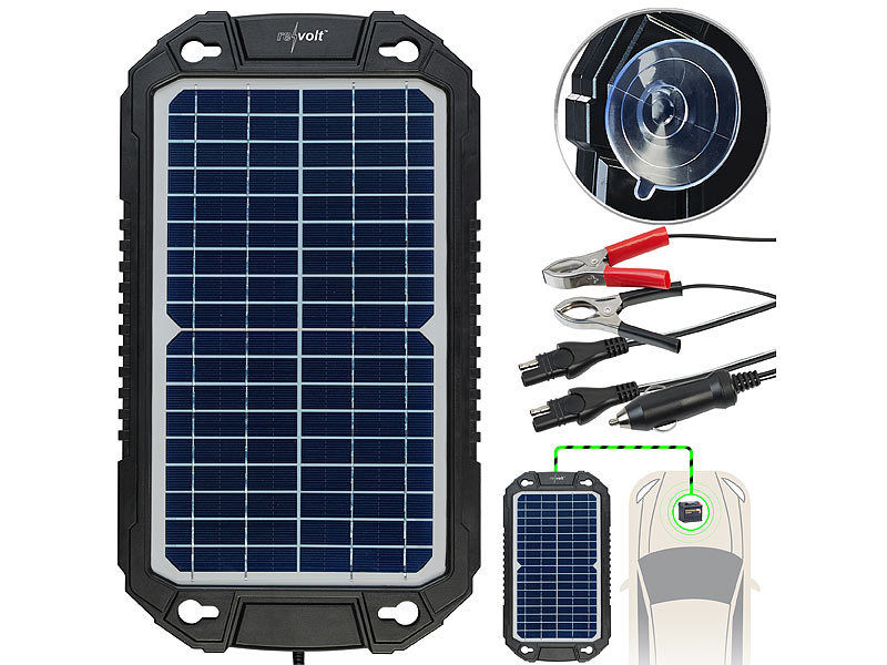 revolt Solar-Ladegerät für Auto-Batterien, Pkw, Wohnmobil