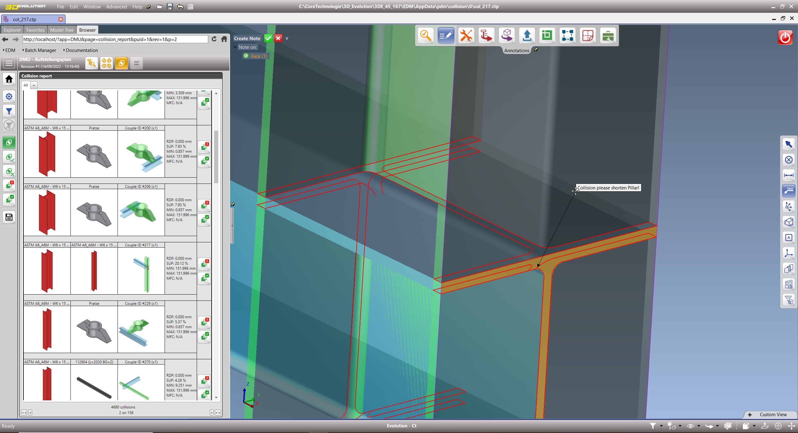 3D Evolution Software mit Tool zur Kollisionsprüfung