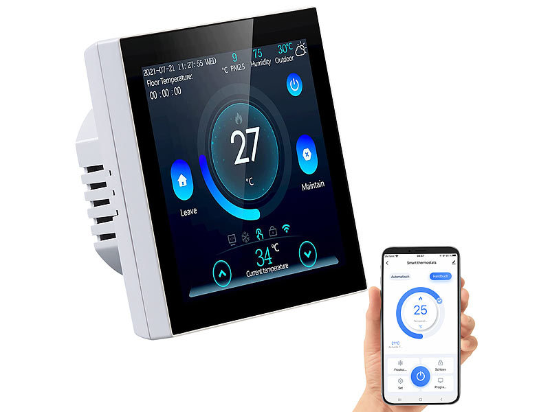 revolt WLAN-Fußbodenheizung-Thermostat mit Touchdisplay