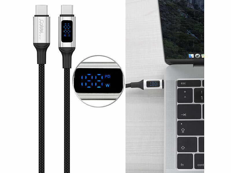 Callstel 100-W-PD-USB-C-Daten- & Ladekabel mit digitaler Anzeige