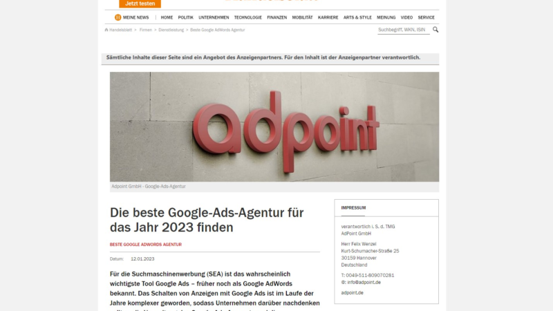Das Handelsblatt über Google Ads und die Bedeutung einer Adwords Agentur für Unternehmen
