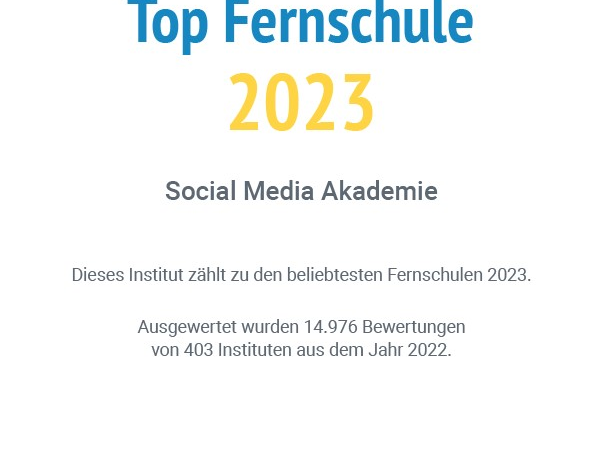 Auch 2023 TOP-Fernschule: Die Social Media Akademie von WEKA Media