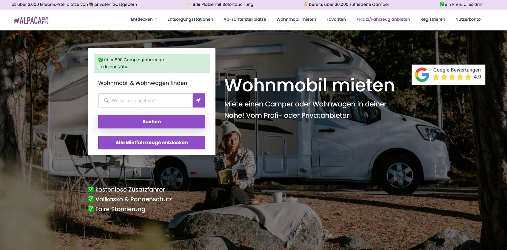 Private Wohnmobile & Wohnwagen vermieten & mieten – nun mit AlpacaCamping möglich