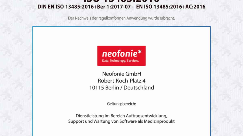 Digitalagentur Neofonie ist ISO 13485 zertifiziert