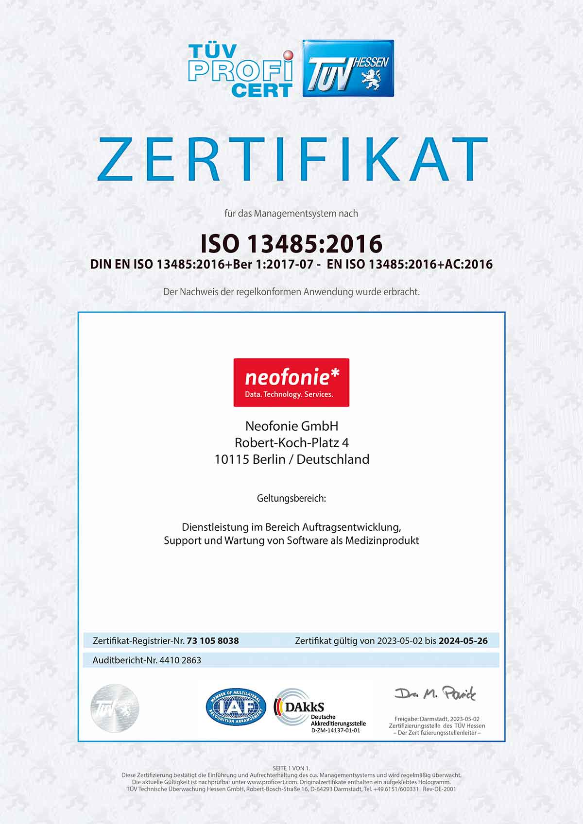 Digitalagentur Neofonie ist ISO 13485 zertifiziert