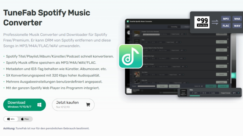 Die neueste Version von TuneFab Spotify Music Converter: 30 Tage kostenlos