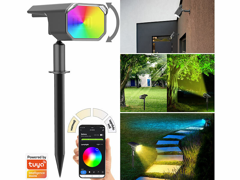 Luminea Home Control Smarter Solar-Spot mit RGB-CCT-LED, IP65