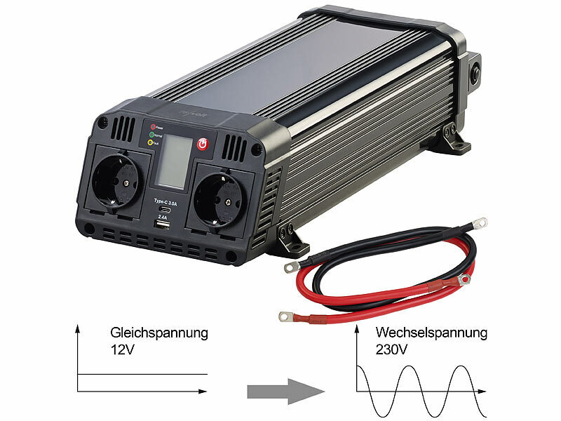 revolt  12-Volt-Wechselrichter auf 230 Volt, USB Typ A & C