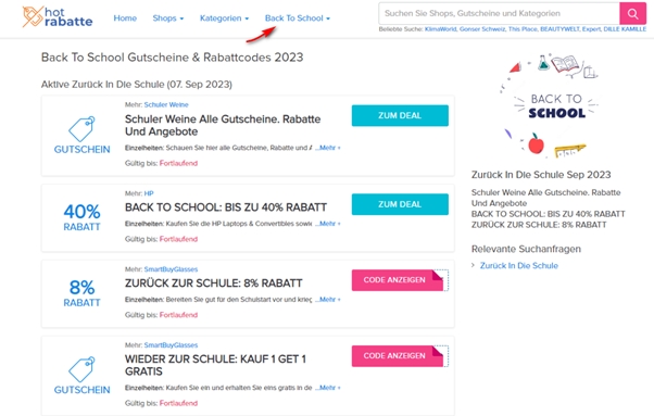 Gutscheine für Back To School werden bei Hotrabatte.com aktualisiert