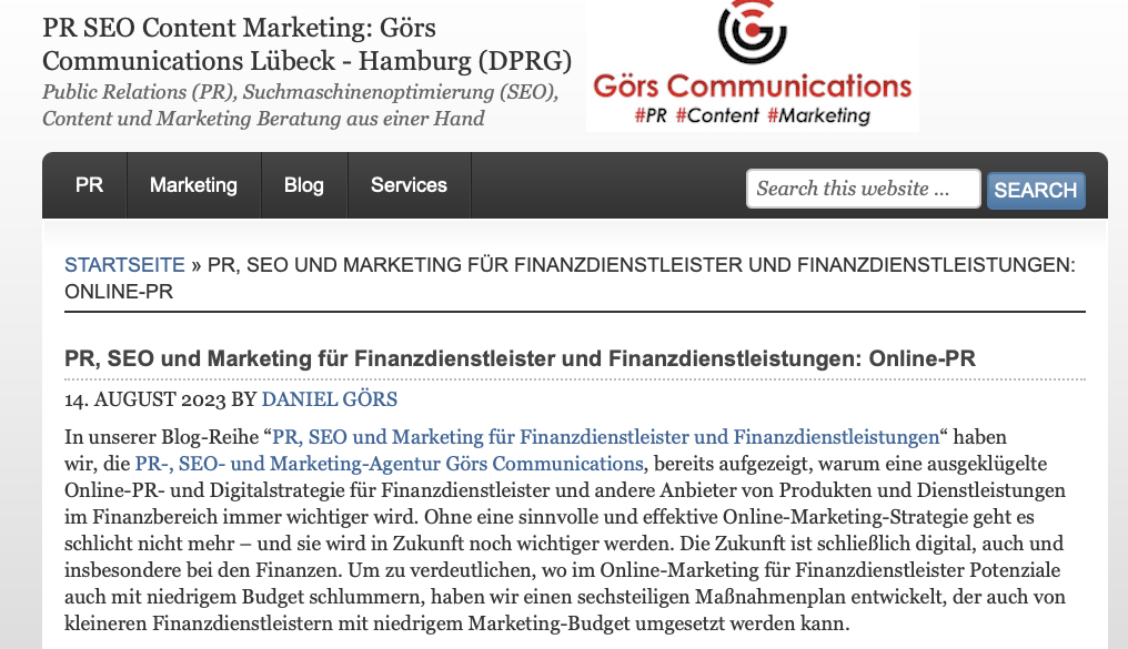 PR, SEO und Marketing für Finanzdienstleister und Finanzdienstleistungen: Online-PR