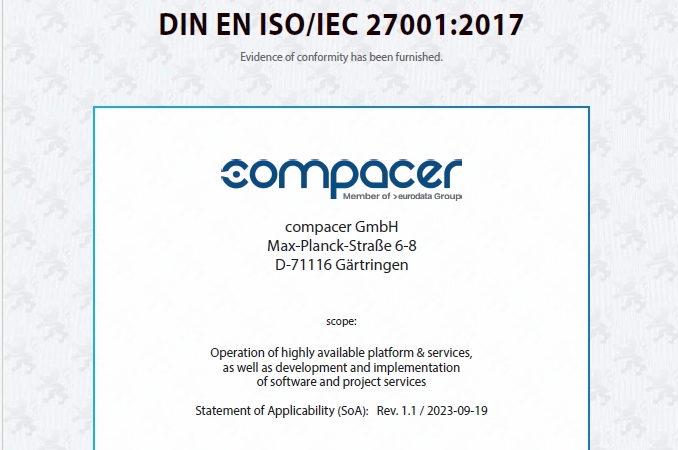 compacer erhält ISO 27001 Zertifikat