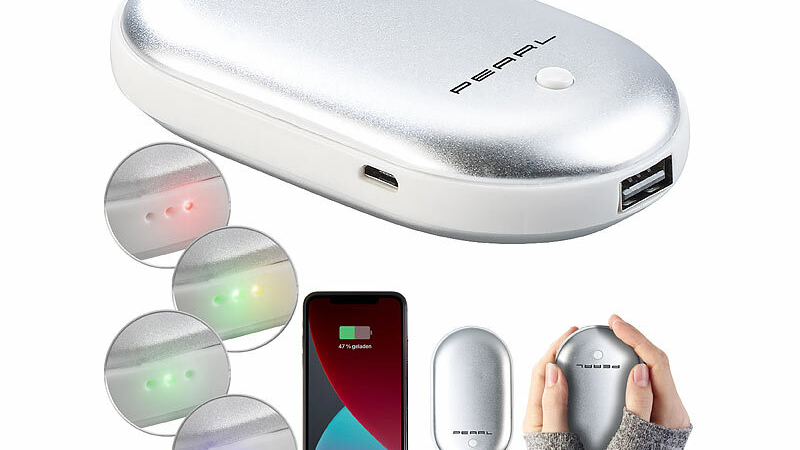 PEARL 2in1-Powerbank PB-280 mit Handwärmer, 4.000 mAh