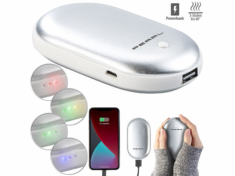 PEARL 2in1-Powerbank PB-280 mit Handwärmer, 4.000 mAh