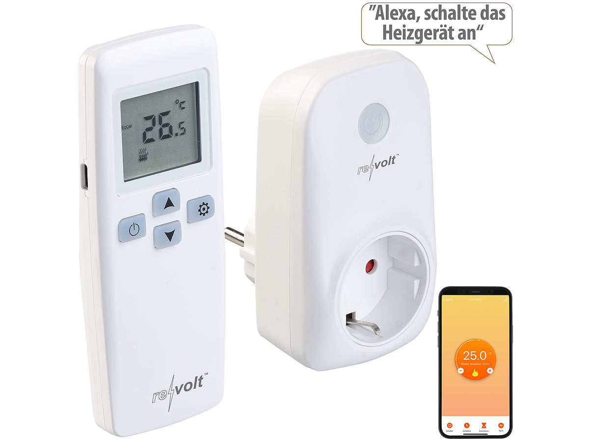 revolt WLAN-Steckdosen-Thermostat mit Sensor-Fernbedienung