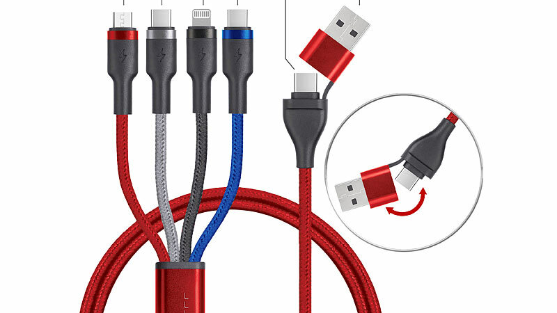 Callstel 8in1-Lade-/Datenkabel USB-C/A zu USB-C/Micro-USB/Lightning 60 Watt