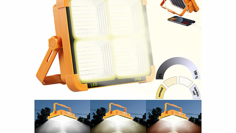 Luminea  Solar-Akku-Strahler mit CCT-LEDs und Powerbank