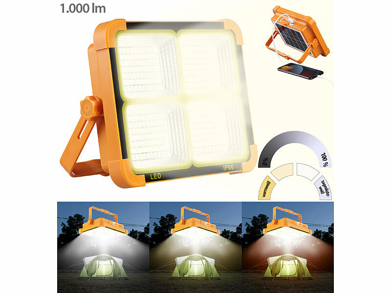 Luminea  Solar-Akku-Strahler mit CCT-LEDs und Powerbank