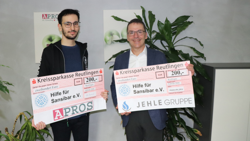 Azubi-Spende und -Kooperation Jehle-Gruppe und APROS Consulting und Services GmbH