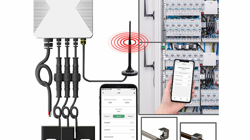 Luminea Home Control Smarter 3-Phasen-WLAN-Stromzähler & Echtzeit-Energiemonitor