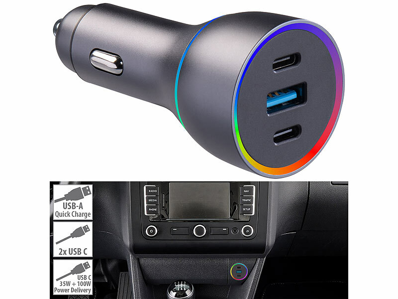 revolt Kfz-USB-Ladegerät für 12/24 V mit insgesamt 135 Watt