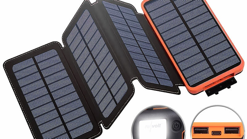 revolt Solar-Powerbank PB-90.s mit faltbarem 8-W-Solarpanel