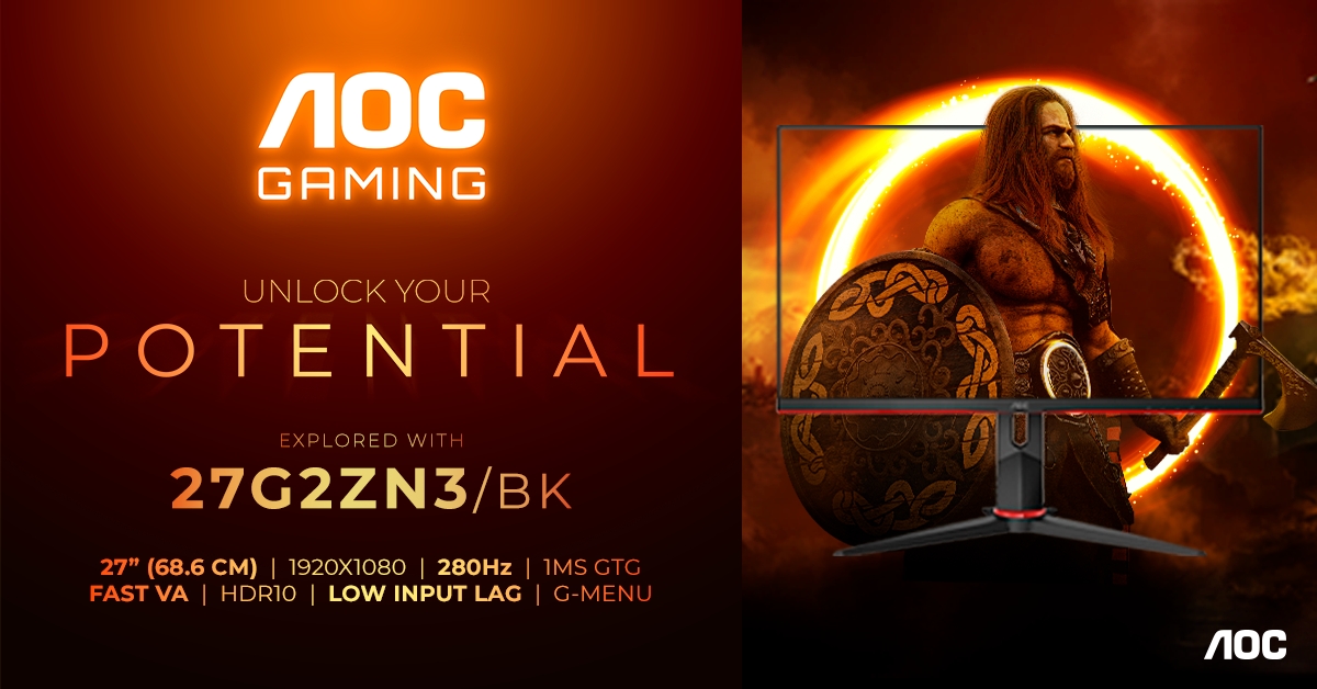 AOC präsentiert leistungsstarken Gaming-Monitor 27G2ZN3/BK mit rasanten 280 Hz