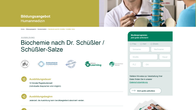 Neuer BTB-Lehrgang „Biochemie nach Dr. Schüßler / Schüßler-Salze“: Sanfte Therapieform spricht die Selbstregulation des Körpers an