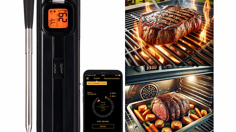 Rosenstein & Söhne Kabelloses Fleisch-, Braten- & Grill-Thermometer