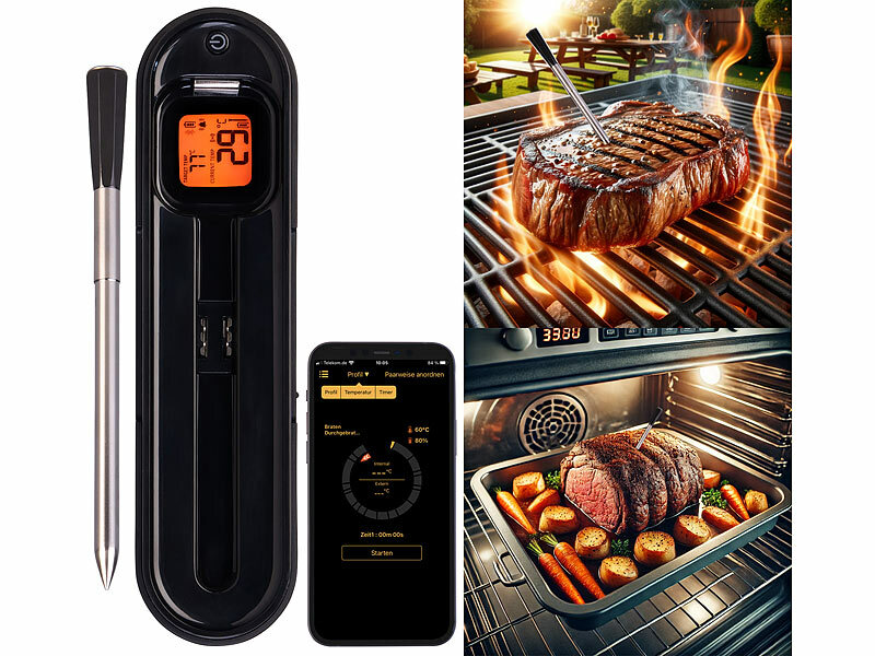 Rosenstein & Söhne Kabelloses Fleisch-, Braten- & Grill-Thermometer