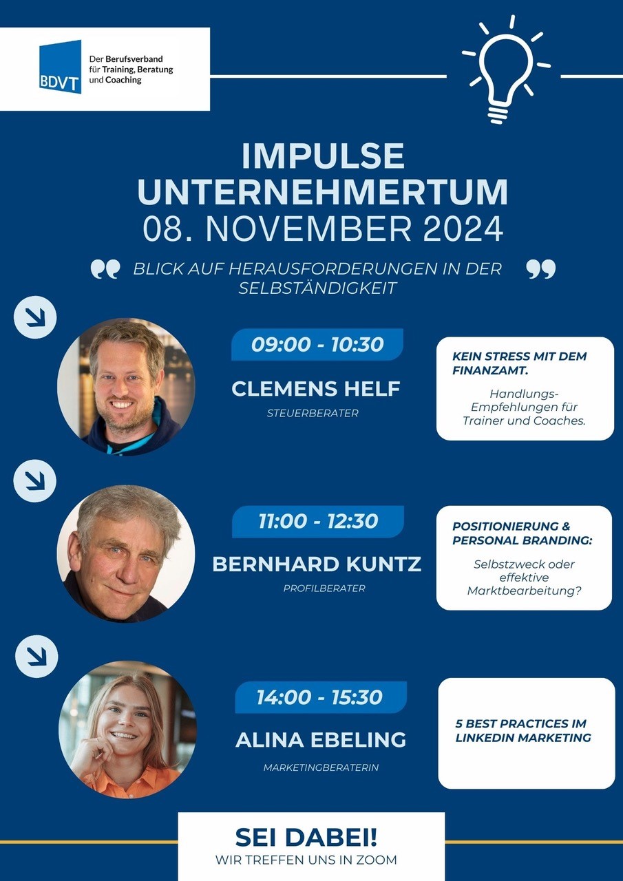 BDVT-Event: Impulse Unternehmertum – u.a. Positionierung als Berater