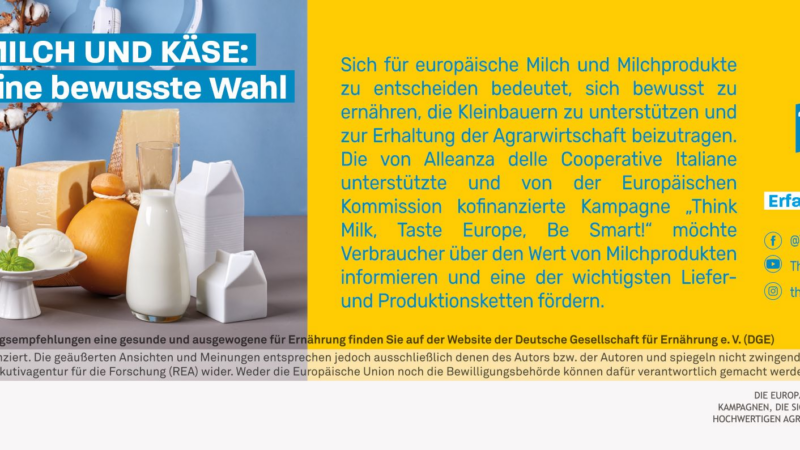 „Think Milk, Taste Europe, Be Smart!“: Kommunikationskampagne zum Thema Milch und Milchprodukten gehen On Air