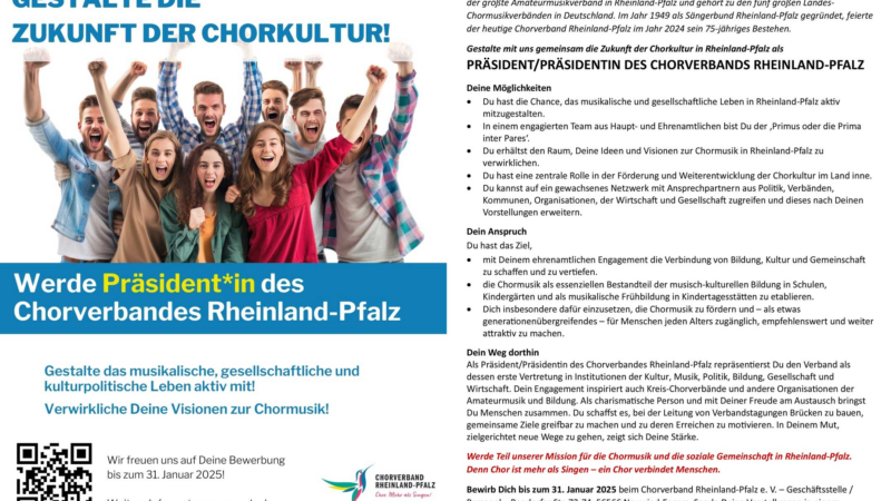 Chorverband Rheinland-Pfalz sucht eine Führungspersönlichkeit