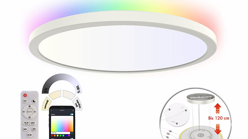 Luminea Home Control Super Slim WLAN-CCT-LED-Deckenlampe SPL-240.app