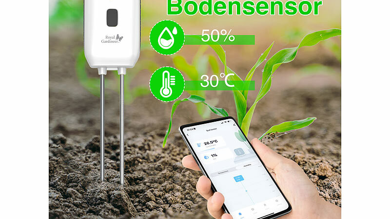 Royal Gardineer Smarter Boden-Feuchtigkeits- & Temperatur-Sensor SUN-100