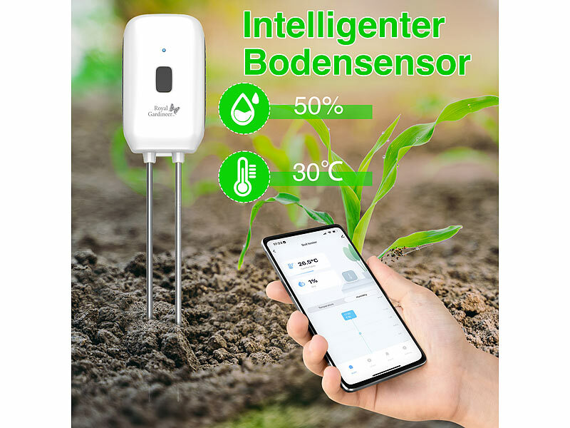 Royal Gardineer Smarter Boden-Feuchtigkeits- & Temperatur-Sensor SUN-100