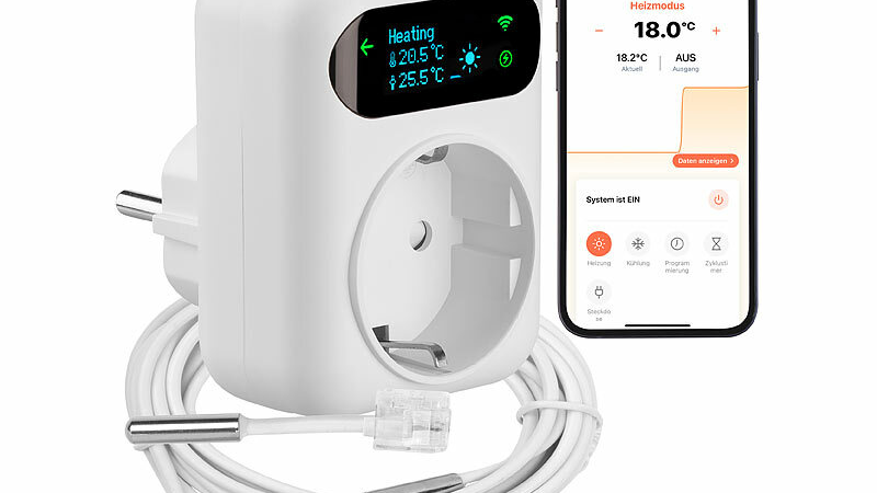 revolt WLAN-Steckdosen-Thermostat für Heiz- & Klimageräte