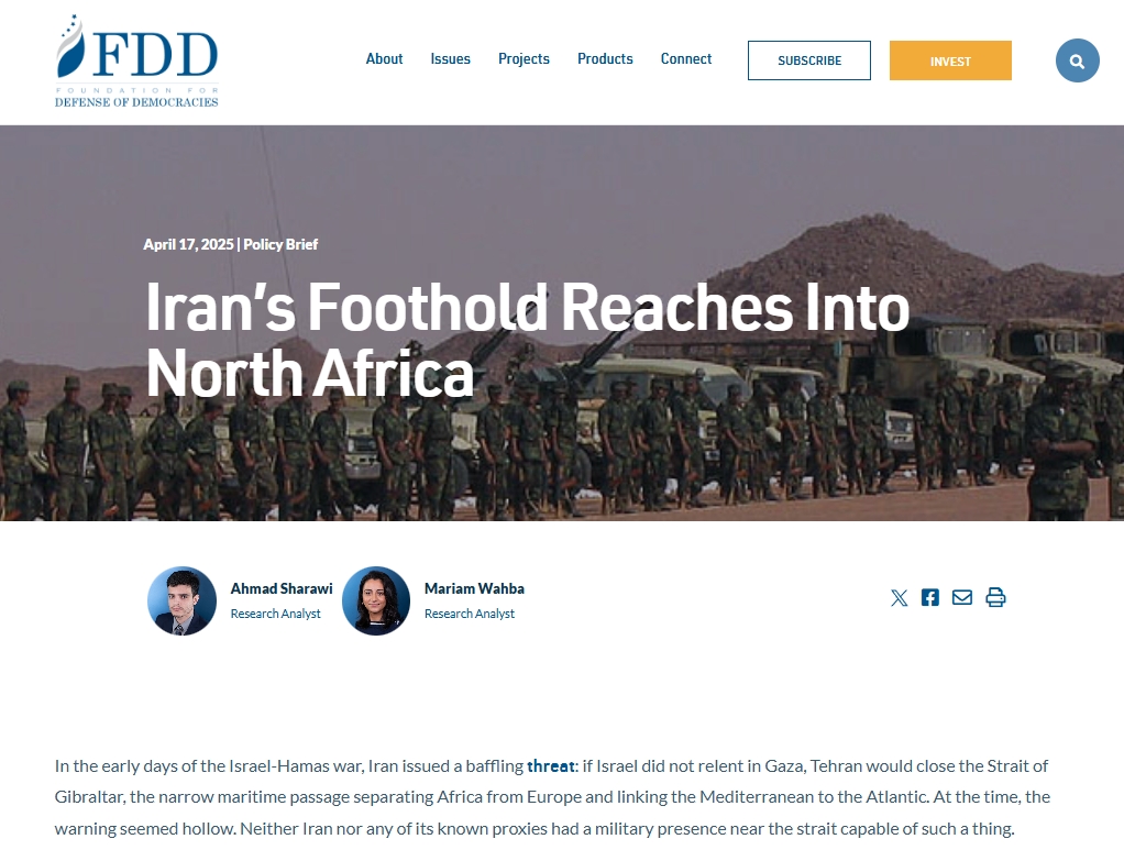 Iran und die Frente Polisario: Besorgniserregende Verbindungen laut der US-Stiftung zur Verteidigung der Demokratie (FDD)