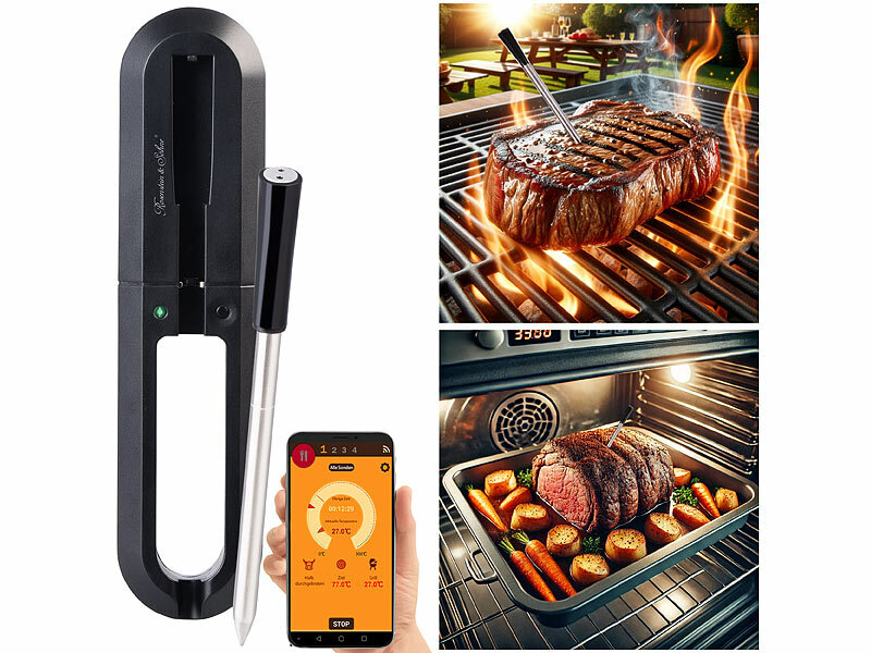 Rosenstein & Söhne Kabelloses Braten- und Fleischthermometer für Grill oder Ofen